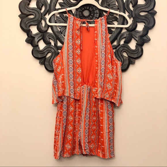 Sadie & Sage Red Orange Popover Aztec Boho Romper - Picture 7 of 10